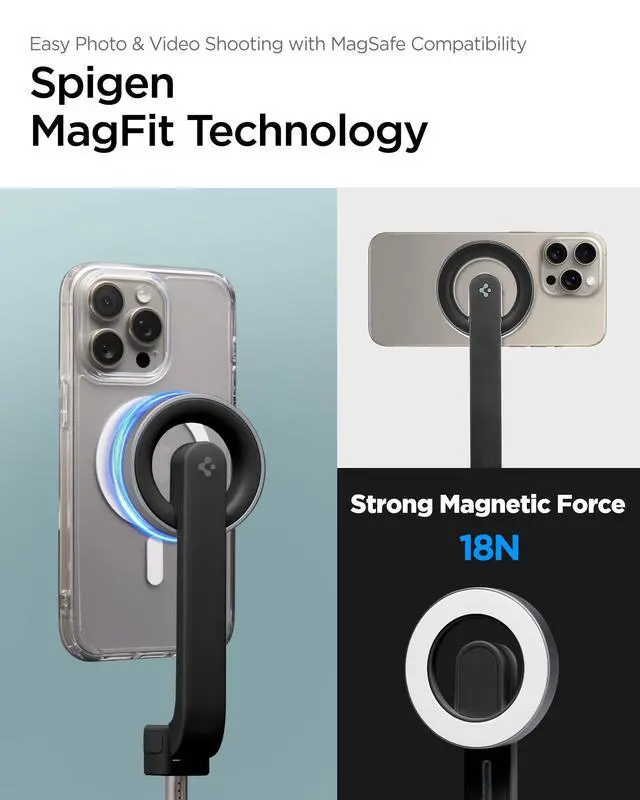 Alt view image 3 of 7 - Selfie Stick Tripod Stand with Bluetooth Remote Control Shutter 24" Extendable Compatible with MagSafe iPhone 17/16/15/14/13/12 Pixelsnap Pixel 10 Series & More - Black (S571W)