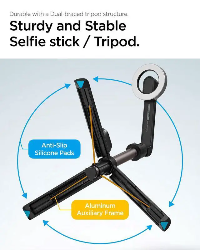 Alt view image 7 of 7 - Selfie Stick Tripod Stand with Bluetooth Remote Control Shutter 24" Extendable Compatible with MagSafe iPhone 17/16/15/14/13/12 Pixelsnap Pixel 10 Series & More - Black (S571W)
