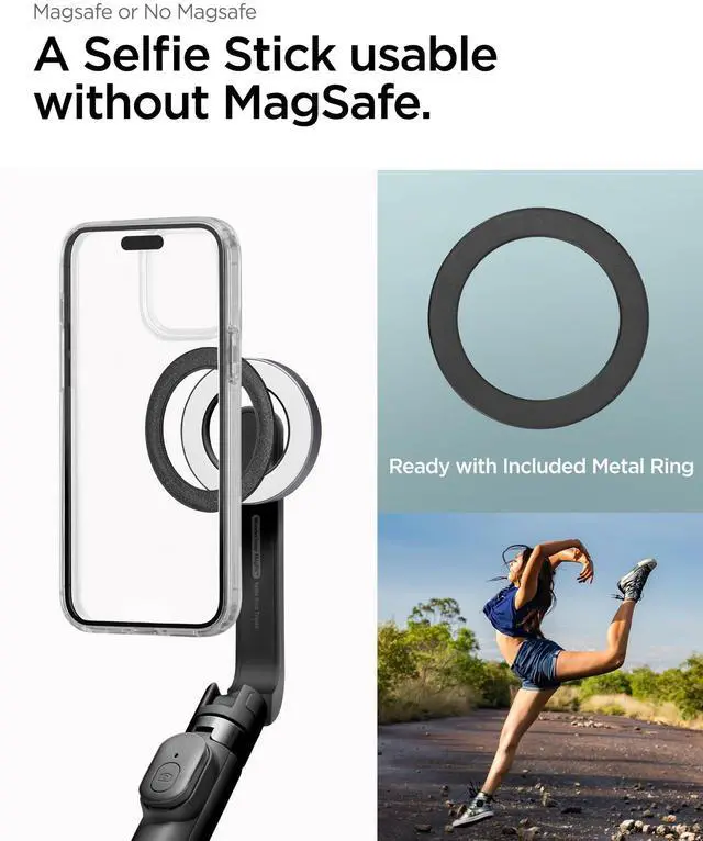 Alt view image 2 of 7 - Selfie Stick Tripod Stand with Bluetooth Remote Control Shutter 24" Extendable Compatible with MagSafe iPhone 17/16/15/14/13/12 Pixelsnap Pixel 10 Series & More - Black (S571W)