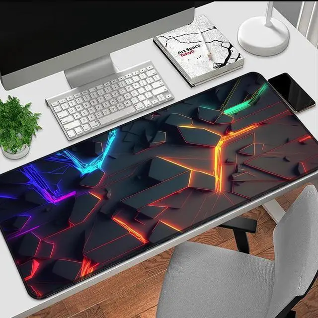 Alt view image 3 of 7 - 3D Neon Geometric Gaming Mouse Pad Blacklight Large Extended Glow in the Dark Waterproof E-Sports Desk Mat with Non-Slip Base for Gamers & Office - 31.5" x 11.8"