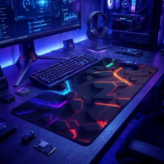 Alt view image 2 of 7 - 3D Neon Geometric Gaming Mouse Pad Blacklight Large Extended Glow in the Dark Waterproof E-Sports Desk Mat with Non-Slip Base for Gamers & Office - 31.5" x 11.8"