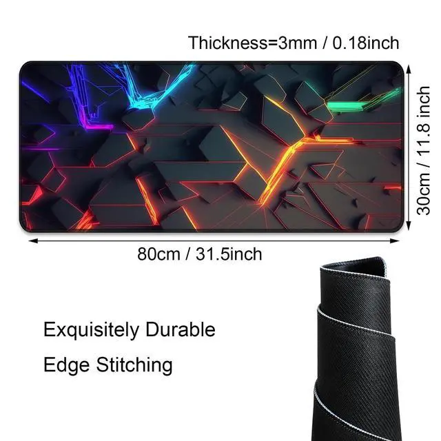 Alt view image 6 of 7 - 3D Neon Geometric Gaming Mouse Pad Blacklight Large Extended Glow in the Dark Waterproof E-Sports Desk Mat with Non-Slip Base for Gamers & Office - 31.5" x 11.8"