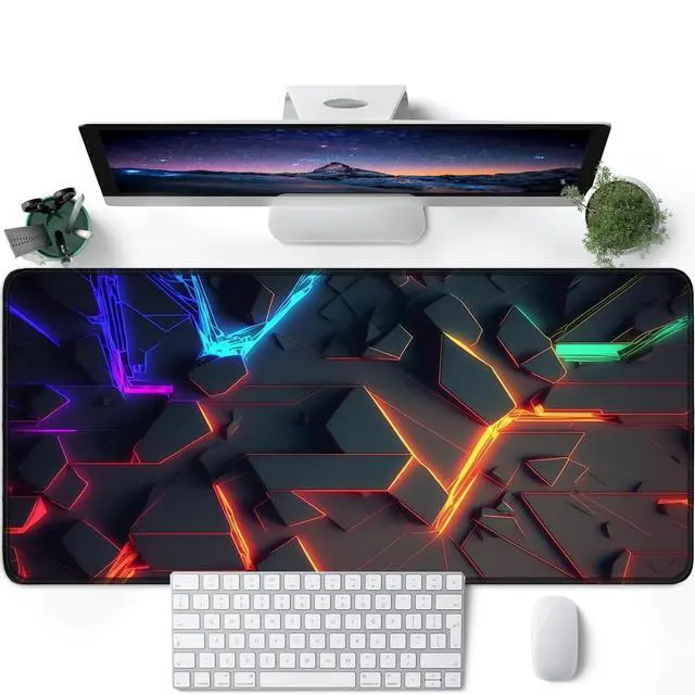 Alt view image 5 of 7 - 3D Neon Geometric Gaming Mouse Pad Blacklight Large Extended Glow in the Dark Waterproof E-Sports Desk Mat with Non-Slip Base for Gamers & Office - 31.5" x 11.8"
