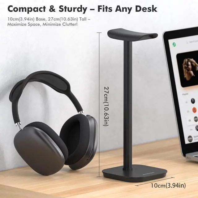 Alt view image 2 of 7 - Headphone Stand, Desktop Headset Holder Heavy Base Desk Earphone Stand Aluminum Gaming Headset Hanger Rack for AirPods Max, AirPods, AirPods Pro, Sony, Beats, Bose, Razer and More(Black)