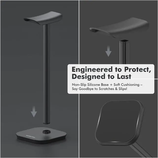 Alt view image 5 of 7 - Headphone Stand, Desktop Headset Holder Heavy Base Desk Earphone Stand Aluminum Gaming Headset Hanger Rack for AirPods Max, AirPods, AirPods Pro, Sony, Beats, Bose, Razer and More(Black)