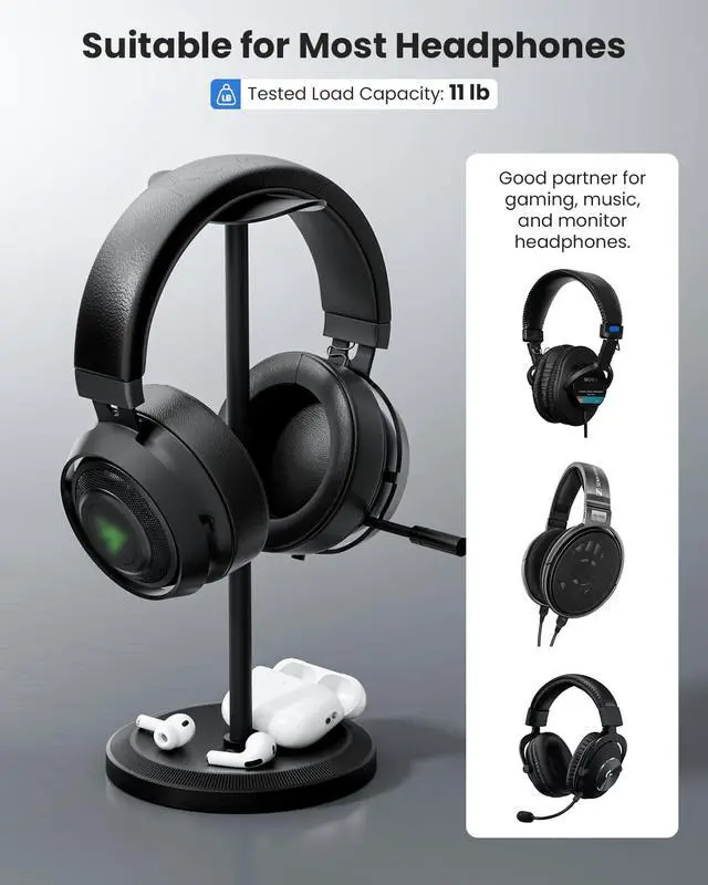 Alt view image 2 of 7 - Headphone Stand, Desktop Headset Holder, Black