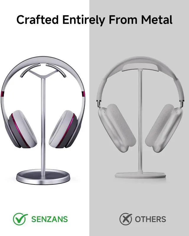 Alt view image 3 of 7 - Headphone Stand for Desk, Aluminum Metal Gaming Headset Holder Hanger with Supporting Rod & Base, Headphone Stand for AirPods Max, AirPods Pro, Beats, Bose, Sennheiser, Sony and More - Silver