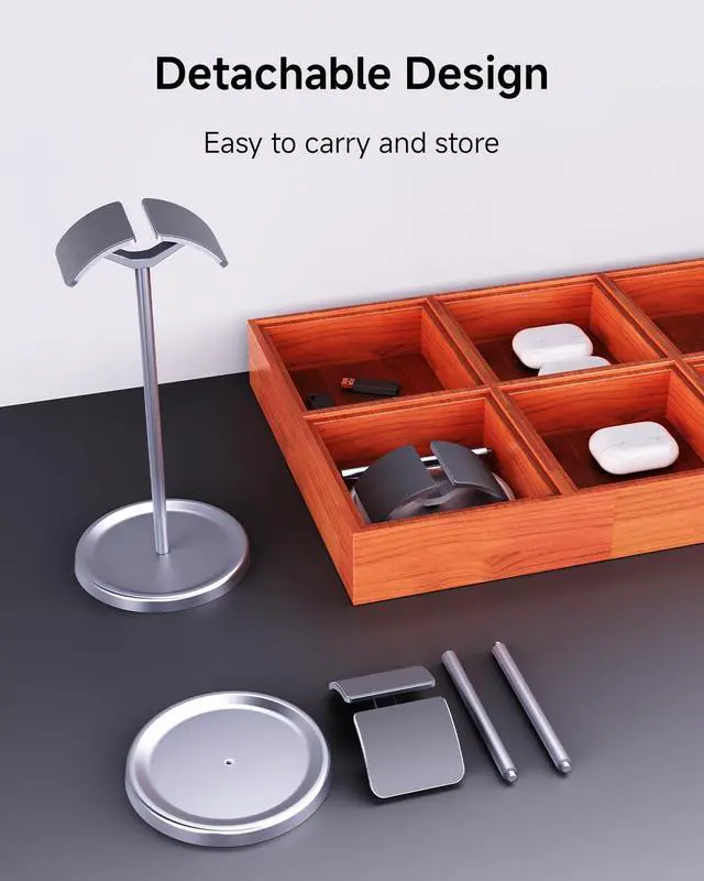 Alt view image 5 of 7 - Headphone Stand for Desk, Aluminum Metal Gaming Headset Holder Hanger with Supporting Rod & Base, Headphone Stand for AirPods Max, AirPods Pro, Beats, Bose, Sennheiser, Sony and More - Silver