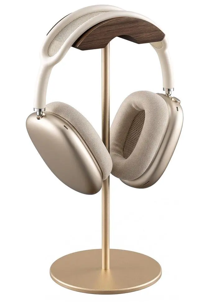 Main image of Headphone Stand, Walnut Wood & Aluminum Headset Stand, Nature Walnut Gaming Headset Holder with Solid Heavy Base for All Headphone Sizes (Gold)