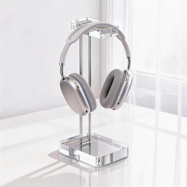 Main image of Headphone Stand Headset Holder for Desk, Solid Christal-Clear Acrylic with Silver Hardware Earphone Hanger for Gaming Room Office Accessories