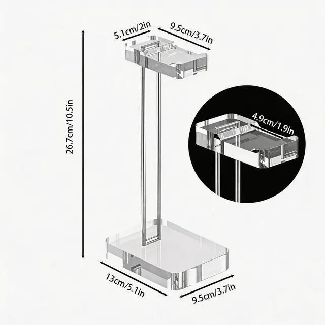Alt view image 3 of 7 - Headphone Stand Headset Holder for Desk, Solid Christal-Clear Acrylic with Silver Hardware Earphone Hanger for Gaming Room Office Accessories