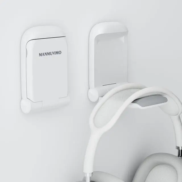 Main image of Headphone Stand, Headset Stand Foldable Sticky, Headphone Holder Hook Mount with Non-Slip Silicone, Adhesive Earphone Desk Hanger Clip Space-Saving for Airpods Max, All Earphones-White