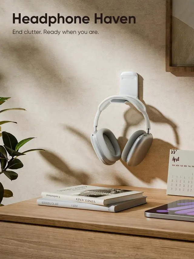 Alt view image 6 of 7 - Headphone Stand, Headset Stand Foldable Sticky, Headphone Holder Hook Mount with Non-Slip Silicone, Adhesive Earphone Desk Hanger Clip Space-Saving for Airpods Max, All Earphones-White