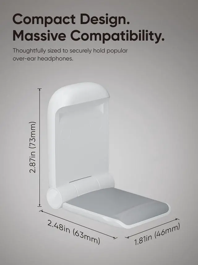 Alt view image 7 of 7 - Headphone Stand, Headset Stand Foldable Sticky, Headphone Holder Hook Mount with Non-Slip Silicone, Adhesive Earphone Desk Hanger Clip Space-Saving for Airpods Max, All Earphones-White
