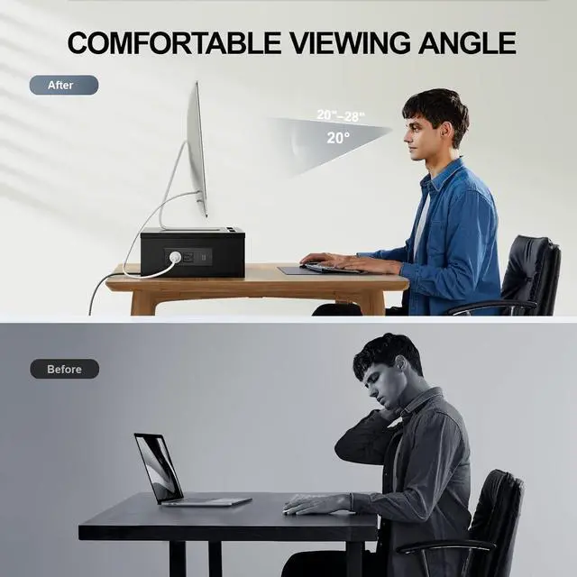 Alt view image 5 of 7 - Dual Monitor Stand -Monitor Stand with USB ports ,Adjustable Length and Angle, Dual monitor riser w/ Desktop Socket, Monitor Stand Riser for PC, Computer, Laptop (Black)