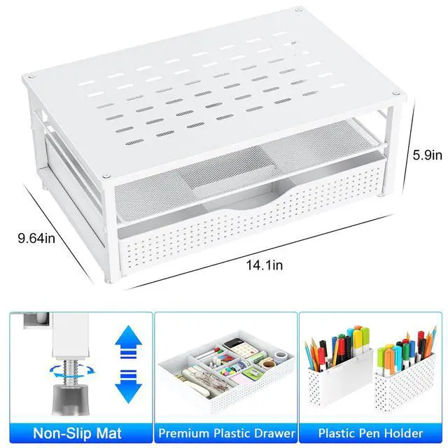 Alt view image 5 of 7 - Desk Organizers and Accessories, Monitor Stand with Drawer and 2 Pen Holder, Desktop Organizer Suitable for Offices and Dormitories (White)