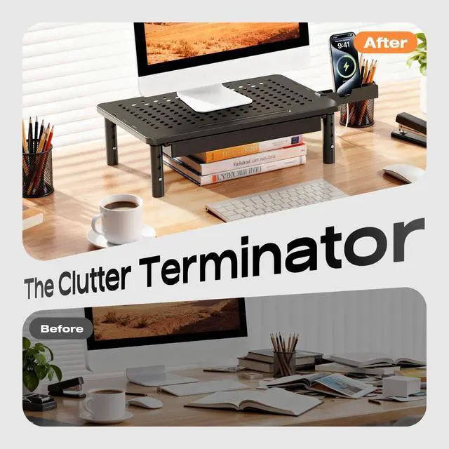 Alt view image 6 of 7 - Computer Monitor Stand Riser with Storage, 3 Height Adjustable Laptop Desktop Monitor Stand with Drawer, Metal Short Printer Table, Stand Riser for Desk, Office Desk Organizers and Accessories.