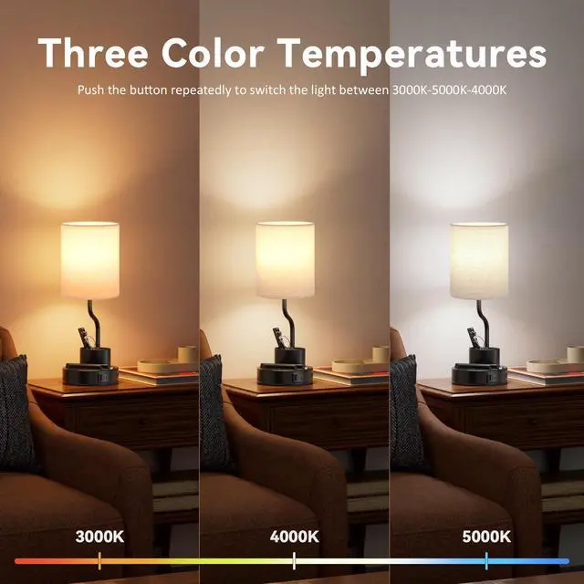 Alt view image 4 of 7 - Bedside Table Lamps for Bedroom Set of 2 - Nightstand Light with AC Outlet and USB A & C for Charging, 3 Color Temperatures, Study Desk Lamp with Pen Holder & Phone Stand for Living Room/Dorm/Office