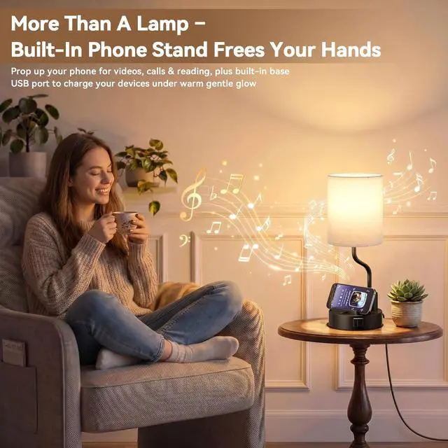 Alt view image 5 of 7 - Bedside Table Lamps for Bedroom Set of 2 - Nightstand Light with AC Outlet and USB A & C for Charging, 3 Color Temperatures, Study Desk Lamp with Pen Holder & Phone Stand for Living Room/Dorm/Office