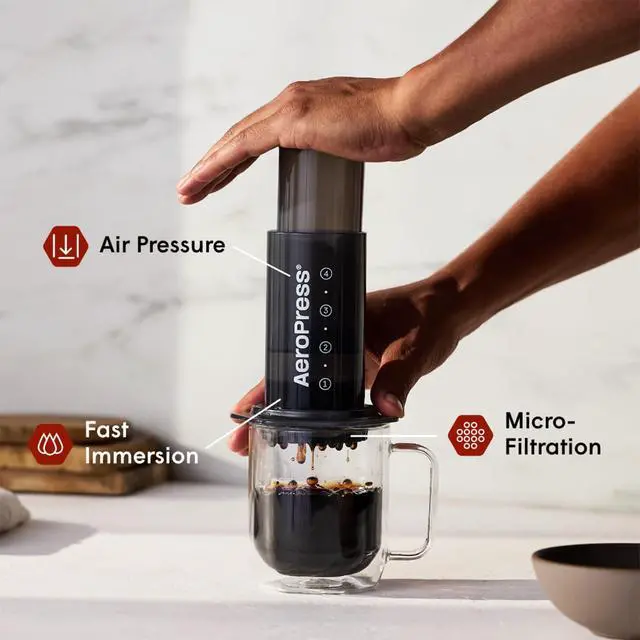 Alt view image 2 of 6 - Original Coffee and Espresso-style Maker, Barista Level Portable Coffee Maker with Chamber, Plunger, & Filters, Quick Coffee and Espresso Maker