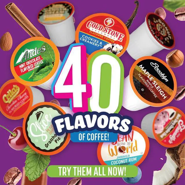 Alt view image 2 of 7 - Flavored Coffee Pods Compatible with Keurig K Cup Brewers, Assorted Variety Pack Flavored Coffee, 40 Count