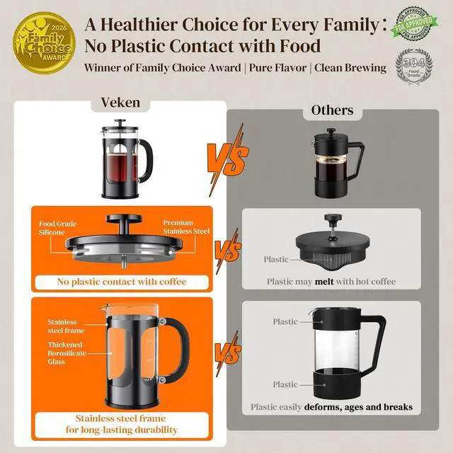Alt view image 2 of 7 - French Press Coffee Maker 34oz, No Plastic Touching Cafe,Thickened Glass Stainless Steel Brewer, Cold Brew Cafetera Tea pot for Kitchen Travel Camping, Gifts, Decor, Bar Accessories, Dark Pewter