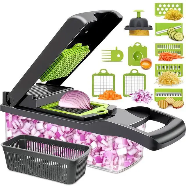 Main image of 14-in-1 Vegetable Chopper with Container, 6 Blades & Finger Guard