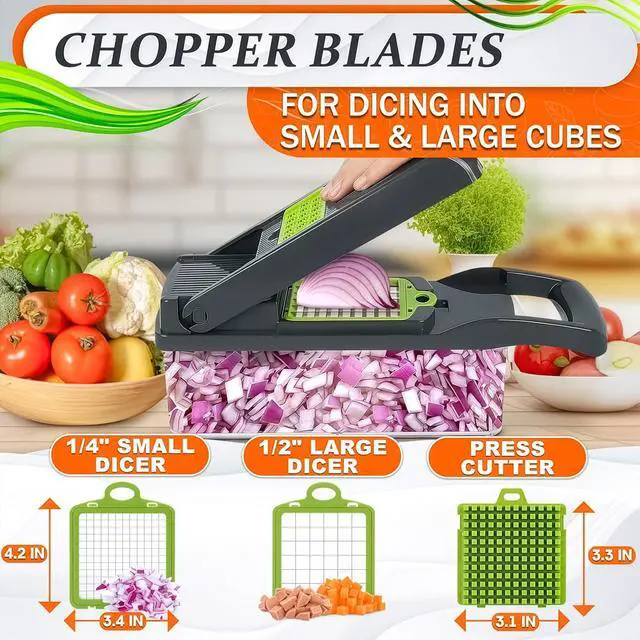 Alt view image 5 of 7 - 14-in-1 Vegetable Chopper with Container, 6 Blades & Finger Guard
