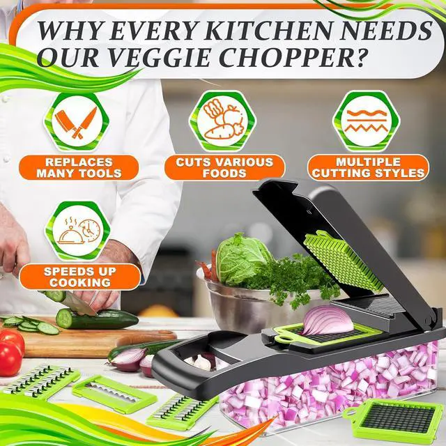 Alt view image 4 of 7 - 14-in-1 Vegetable Chopper with Container, 6 Blades & Finger Guard