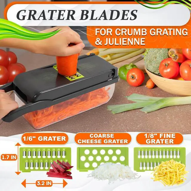 Alt view image 7 of 7 - 14-in-1 Vegetable Chopper with Container, 6 Blades & Finger Guard