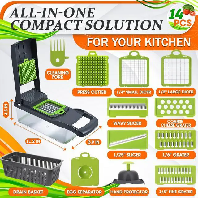 Alt view image 2 of 7 - 14-in-1 Vegetable Chopper with Container, 6 Blades & Finger Guard