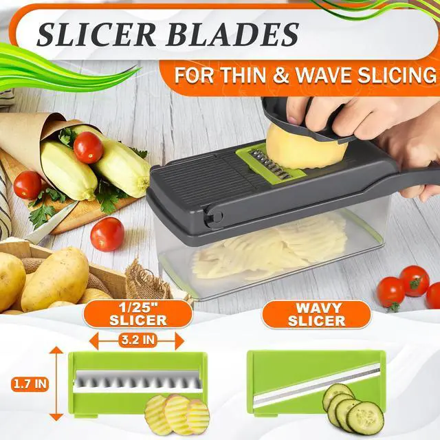 Alt view image 6 of 7 - 14-in-1 Vegetable Chopper with Container, 6 Blades & Finger Guard