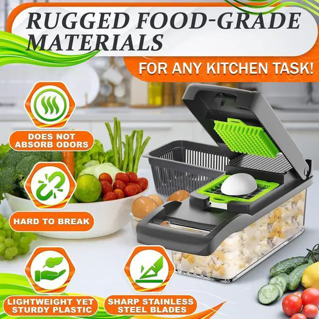 Alt view image 3 of 7 - 14-in-1 Vegetable Chopper with Container, 6 Blades & Finger Guard