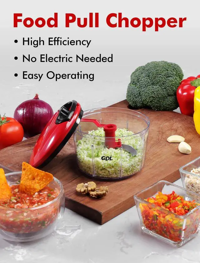 Alt view image 7 of 7 - Food Chopper, Pull Onion Chopper Dicer, Hand Powered Food Mincer, Fast Cutting Hand Chopper for Oinon, Garlic, Nut, 3.4 Cups 0.8L, Red