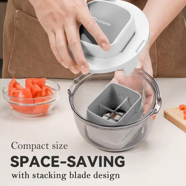 Alt view image 6 of 6 - Multifunctional Vegetable Chopper Bowl White - 3 Interchangeable Blades Potato French Fry Cutter with Container & Storage Box Food Chopper Dicer for Cucumber, Tomato, Carrot, Onion