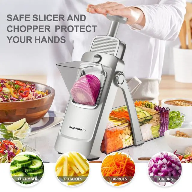 Alt view image 2 of 6 - Safe Mandoline Slicer, Adjustable Vegetable Food Slicer and Chopper, Potato Fries Fry Cutter, Veggie Salad Chopper, New Kitchen Chopping Artifact Gifts 2026 (SliverGray)