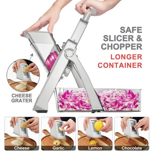 Alt view image 3 of 6 - Safe Mandoline Slicer, Adjustable Vegetable Food Slicer and Chopper, Potato Fries Fry Cutter, Veggie Salad Chopper, New Kitchen Chopping Artifact Gifts 2026 (SliverGray)