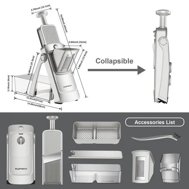 Alt view image 6 of 6 - Safe Mandoline Slicer, Adjustable Vegetable Food Slicer and Chopper, Potato Fries Fry Cutter, Veggie Salad Chopper, New Kitchen Chopping Artifact Gifts 2026 (SliverGray)