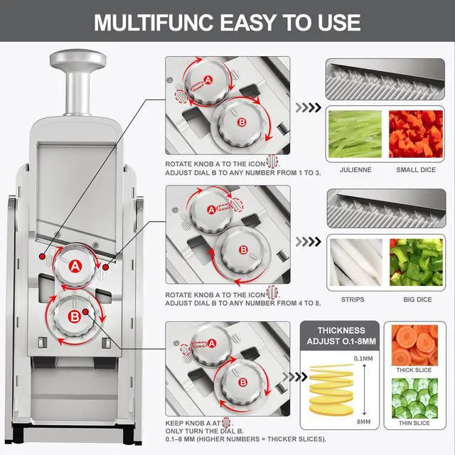 Alt view image 4 of 6 - Safe Mandoline Slicer, Adjustable Vegetable Food Slicer and Chopper, Potato Fries Fry Cutter, Veggie Salad Chopper, New Kitchen Chopping Artifact Gifts 2026 (SliverGray)