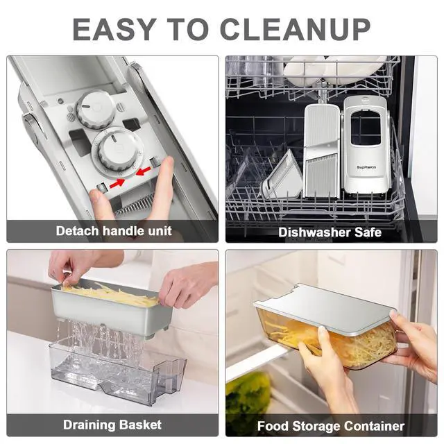 Alt view image 5 of 6 - Safe Mandoline Slicer, Adjustable Vegetable Food Slicer and Chopper, Potato Fries Fry Cutter, Veggie Salad Chopper, New Kitchen Chopping Artifact Gifts 2026 (SliverGray)