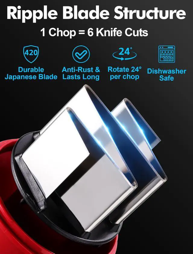 Alt view image 2 of 7 - Food Chopper, Hand Chopper Dicer Easy to Clean, Manual Slap Vegetable Cutter Onion Dicer, Garlic Mincer for Onion, Nut, Tomato, Pepper, Celery, etc, Red