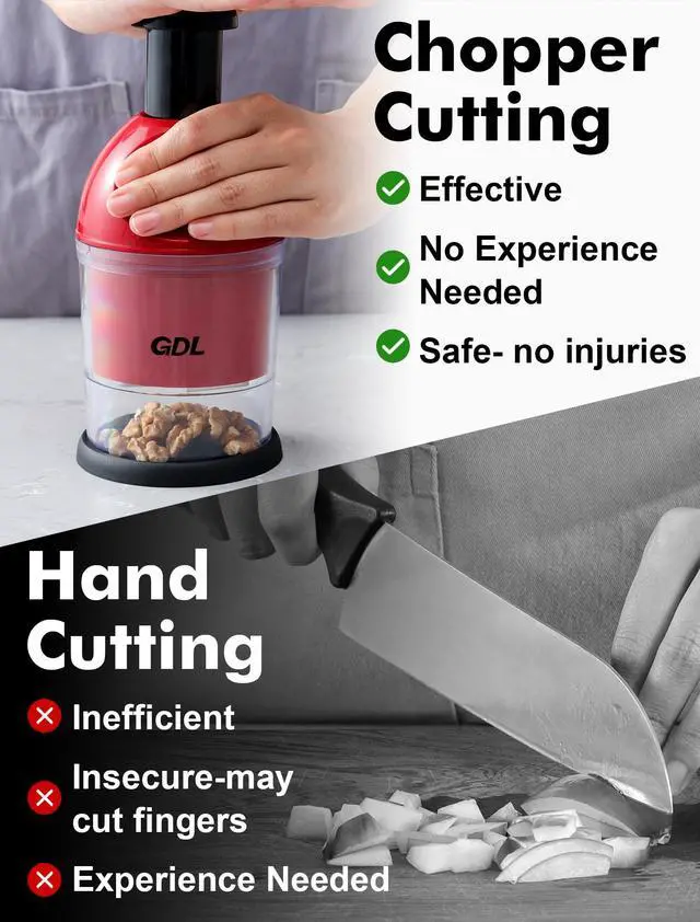 Alt view image 3 of 7 - Food Chopper, Hand Chopper Dicer Easy to Clean, Manual Slap Vegetable Cutter Onion Dicer, Garlic Mincer for Onion, Nut, Tomato, Pepper, Celery, etc, Red