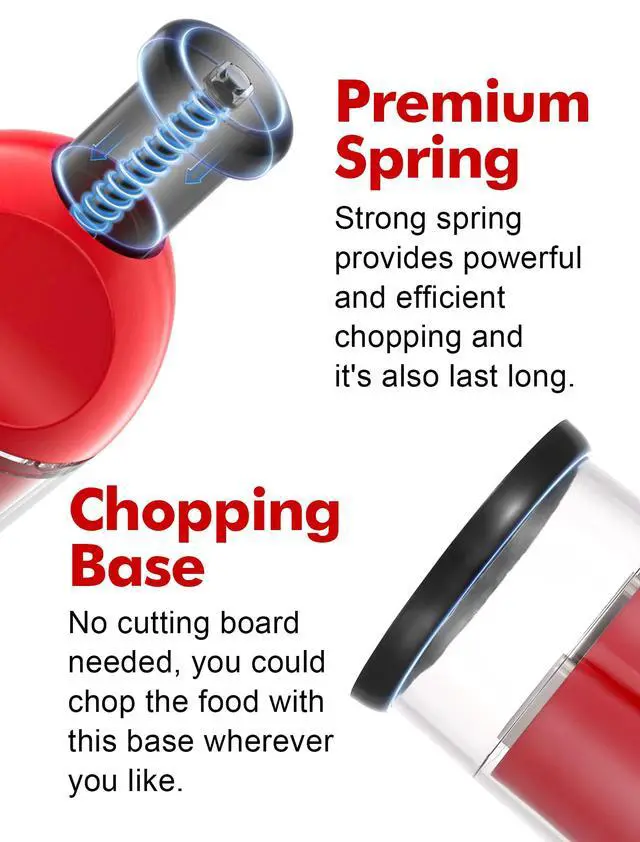 Alt view image 4 of 7 - Food Chopper, Hand Chopper Dicer Easy to Clean, Manual Slap Vegetable Cutter Onion Dicer, Garlic Mincer for Onion, Nut, Tomato, Pepper, Celery, etc, Red