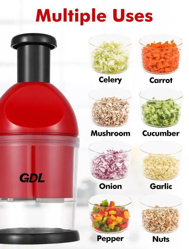 Alt view image 5 of 7 - Food Chopper, Hand Chopper Dicer Easy to Clean, Manual Slap Vegetable Cutter Onion Dicer, Garlic Mincer for Onion, Nut, Tomato, Pepper, Celery, etc, Red