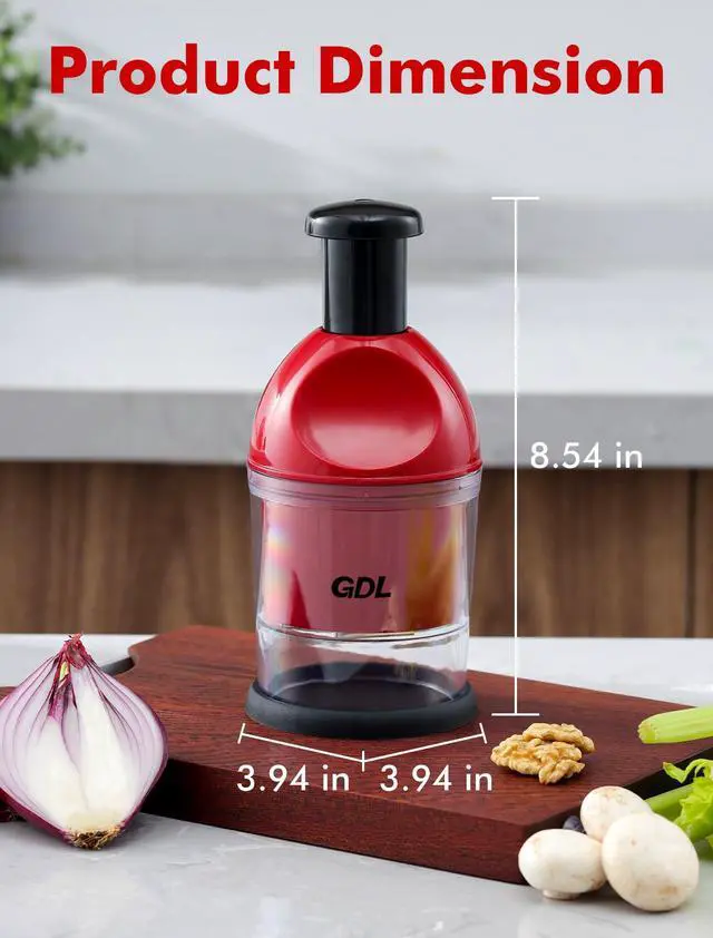 Alt view image 6 of 7 - Food Chopper, Hand Chopper Dicer Easy to Clean, Manual Slap Vegetable Cutter Onion Dicer, Garlic Mincer for Onion, Nut, Tomato, Pepper, Celery, etc, Red
