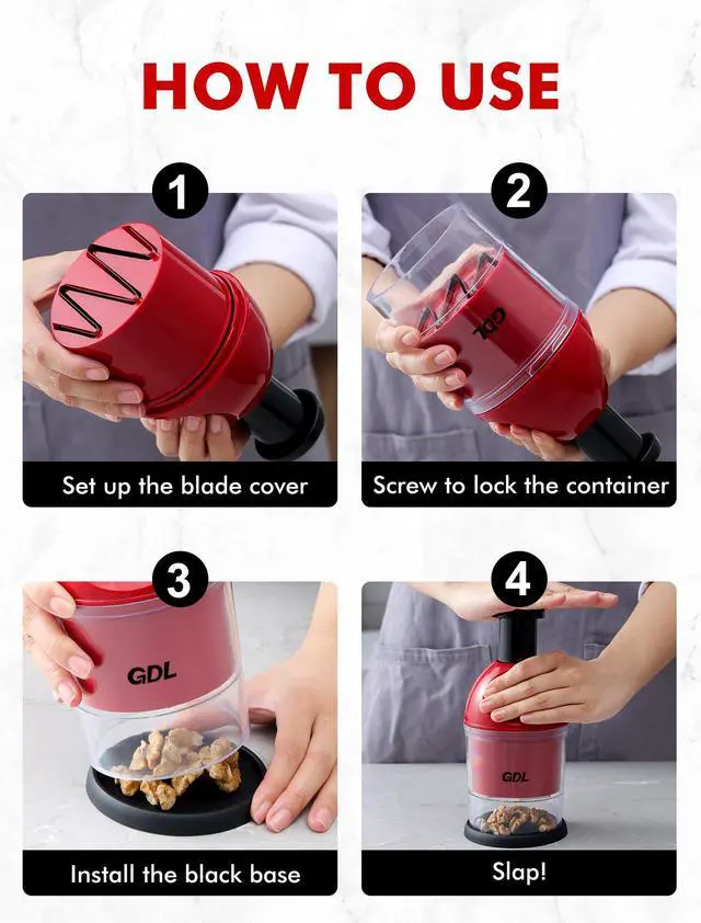 Alt view image 7 of 7 - Food Chopper, Hand Chopper Dicer Easy to Clean, Manual Slap Vegetable Cutter Onion Dicer, Garlic Mincer for Onion, Nut, Tomato, Pepper, Celery, etc, Red