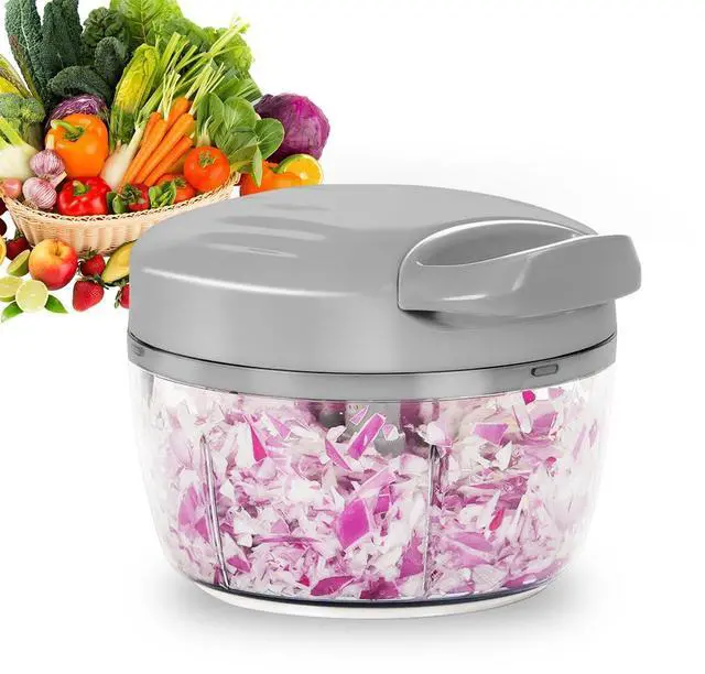 Main image of Manual Food Processor Vegetable Chopper 2.3 Cup Small Mini Hand Pull String Onion Chopper Garlic Mincer Cutter with 3 Stainless Steel Blades (Grey, 550 ml)