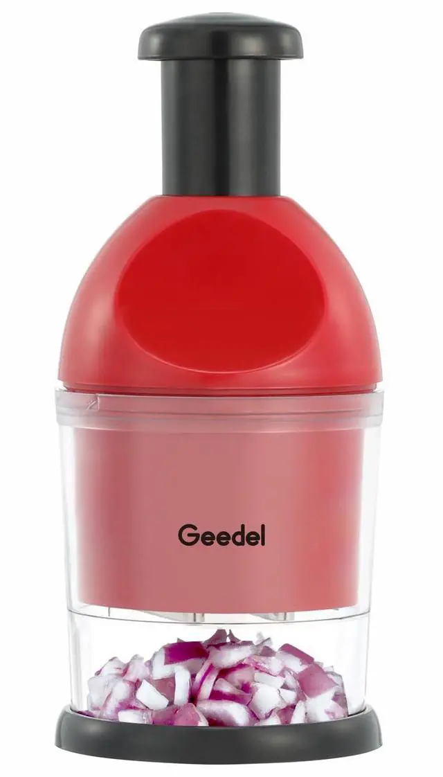 Main image of Food Chopper, Easy to Clean Manual Hand Vegetable Chopper, Dishwasher Safe Slap Onion Cutter for Veggies Onions Garlic Nuts Salads Red