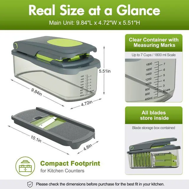 Alt view image 3 of 7 - Vegetable Chopper with Container, 8-Blade Onion Chopper & Mandolin Slicer, 2-Lid Food Dicer with Safety Lock, Veggie Shredder Grater for Kitchen Meal Prep, Kitchen Gadgets (8 in 1, Gray)