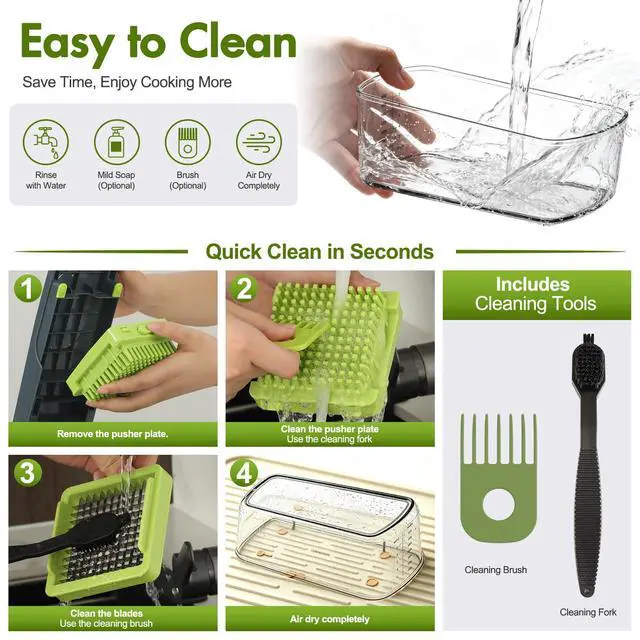 Alt view image 6 of 7 - Vegetable Chopper with Container, 8-Blade Onion Chopper & Mandolin Slicer, 2-Lid Food Dicer with Safety Lock, Veggie Shredder Grater for Kitchen Meal Prep, Kitchen Gadgets (8 in 1, Gray)